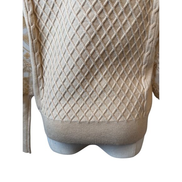 2/$30 Calligraphie M NWOT Beige Knit Sweater Intricate Lace Sleeves - Picture 10 of 13